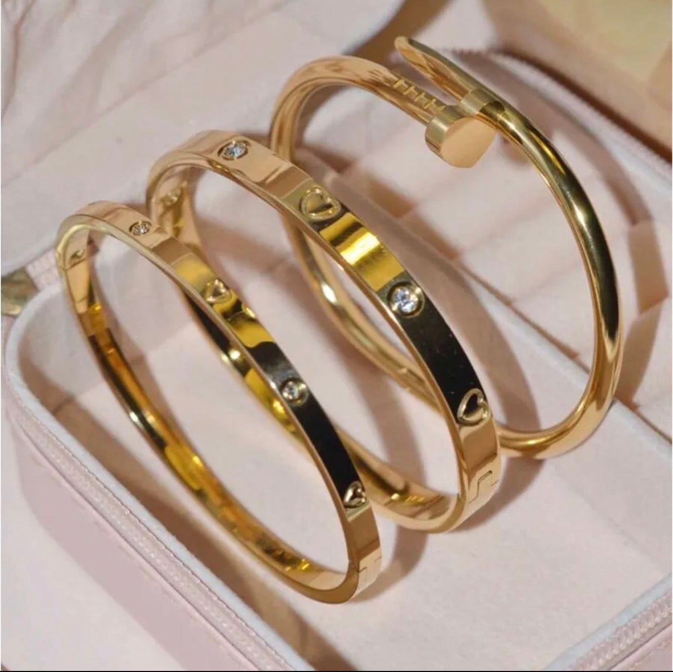 Luxe Love Bangle Collection – 18K Gold-Plated Stainless Steel