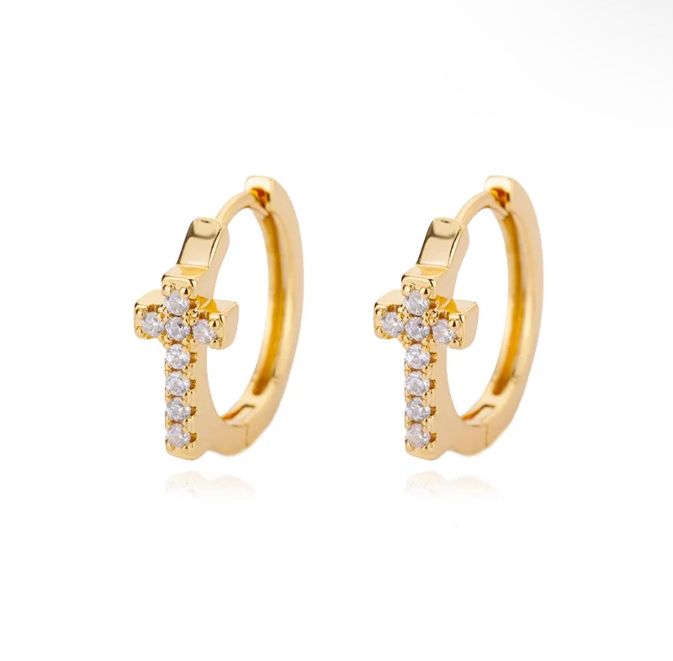 Crystal Cross Huggie Hoops